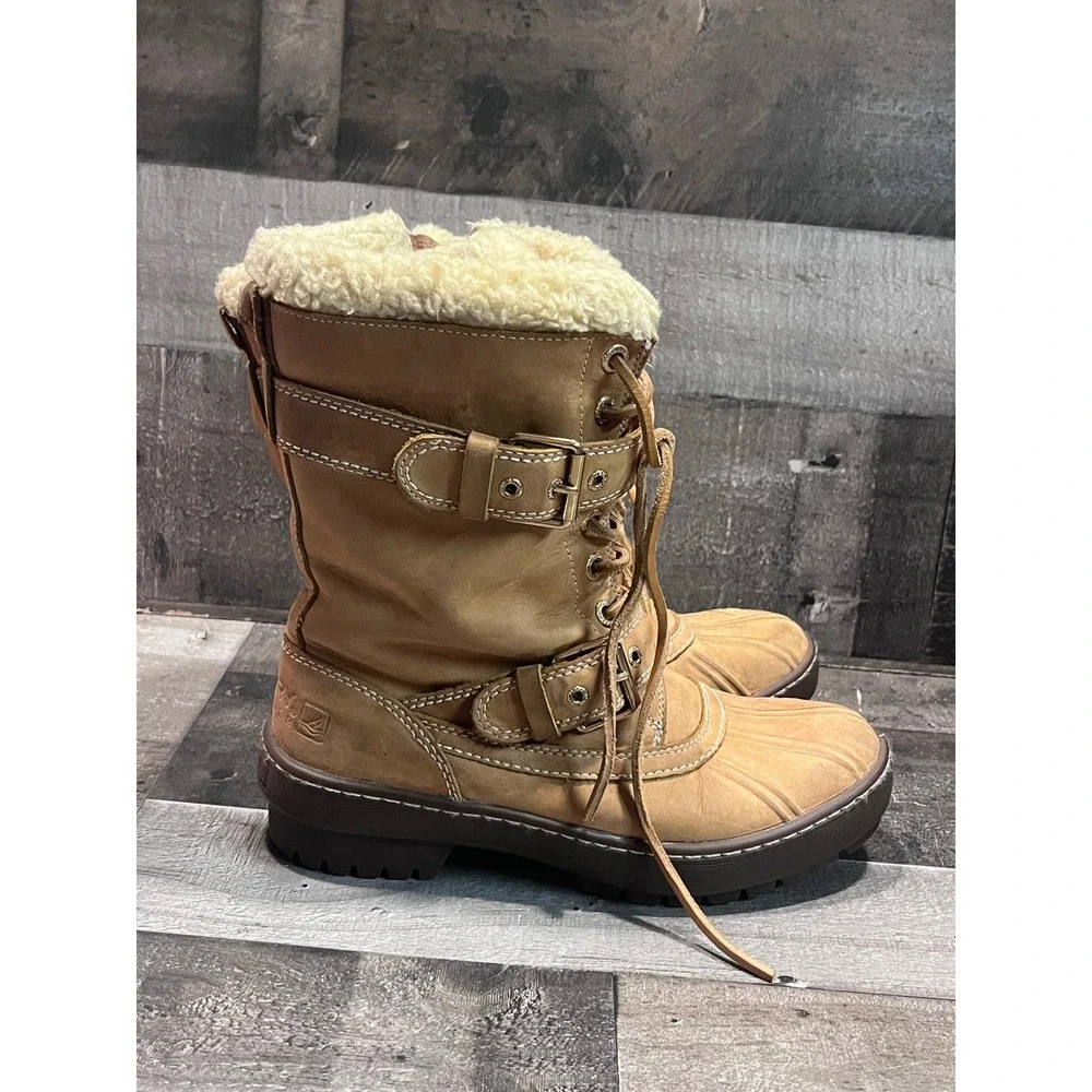Sperry Top-Sider Tan Leather Thinsulate Shearling Lined Duck Boots Womens 7M
